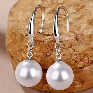 New Elegant pearl silver minimalist drop evening earrings